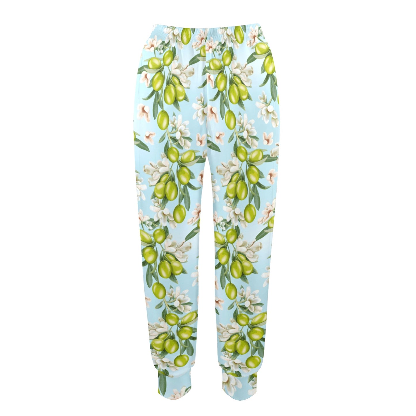 Elegant Olive Floral Print Women's Casual Track Pants