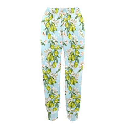 Elegant Olive Floral Print Women's Casual Track Pants