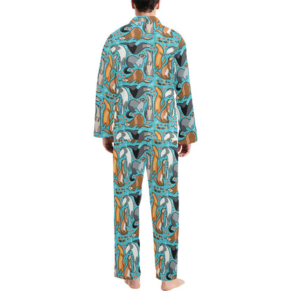 Ferret Pattern Print Design 03 Men's Long Pajama Set
