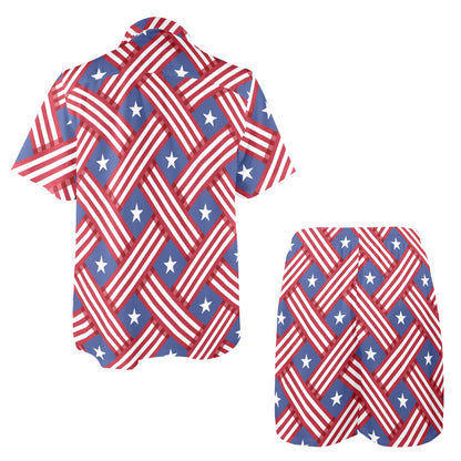 American flag Pattern Men's Beach Shirt and Shorts Set