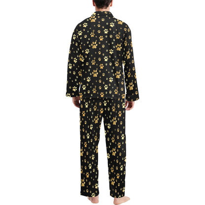 Paw Gold Print Men's Long Pajama Set