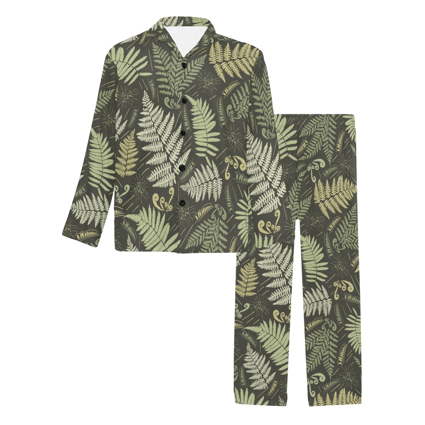 Fern Leave Green Print Pattern Men's Long Pajama Set