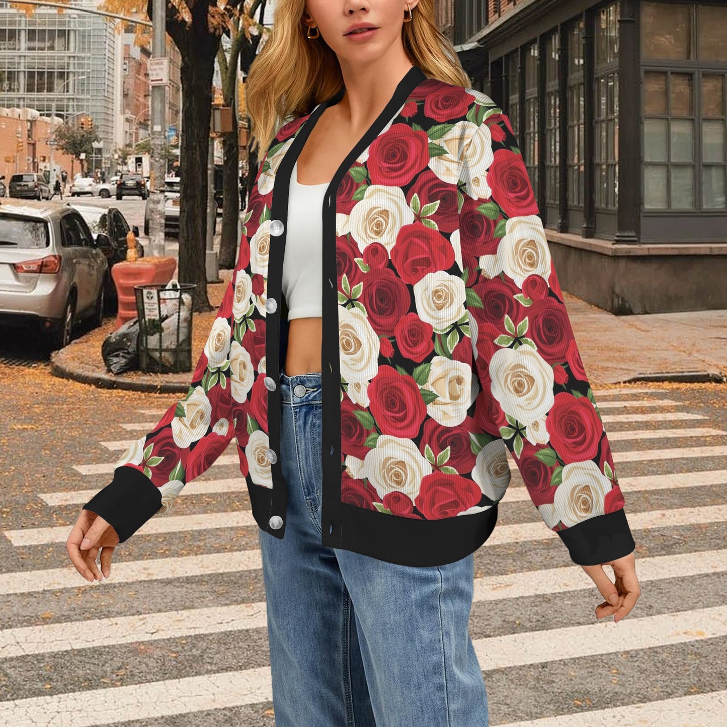 Rose Pattern Print Design RO06 Women's Cardigan