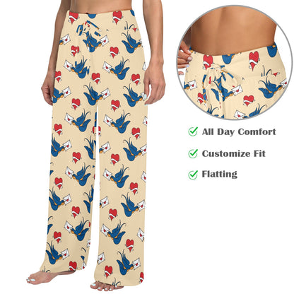 Swallow Bird Pattern Print Design 05 Women's Wide Leg Lounge Pants