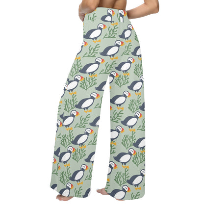 Puffin Pattern Print Design A04 Women's Wide Leg Lounge Pants