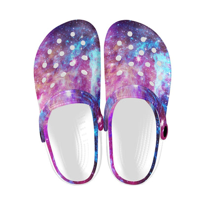 Galaxy Night Purple Space Print Unisex Clogs Shoes