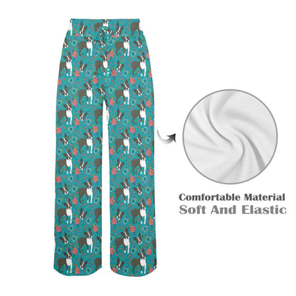 Boston Terrier Pattern Print Design 07 Women's Wide Leg Lounge Pants