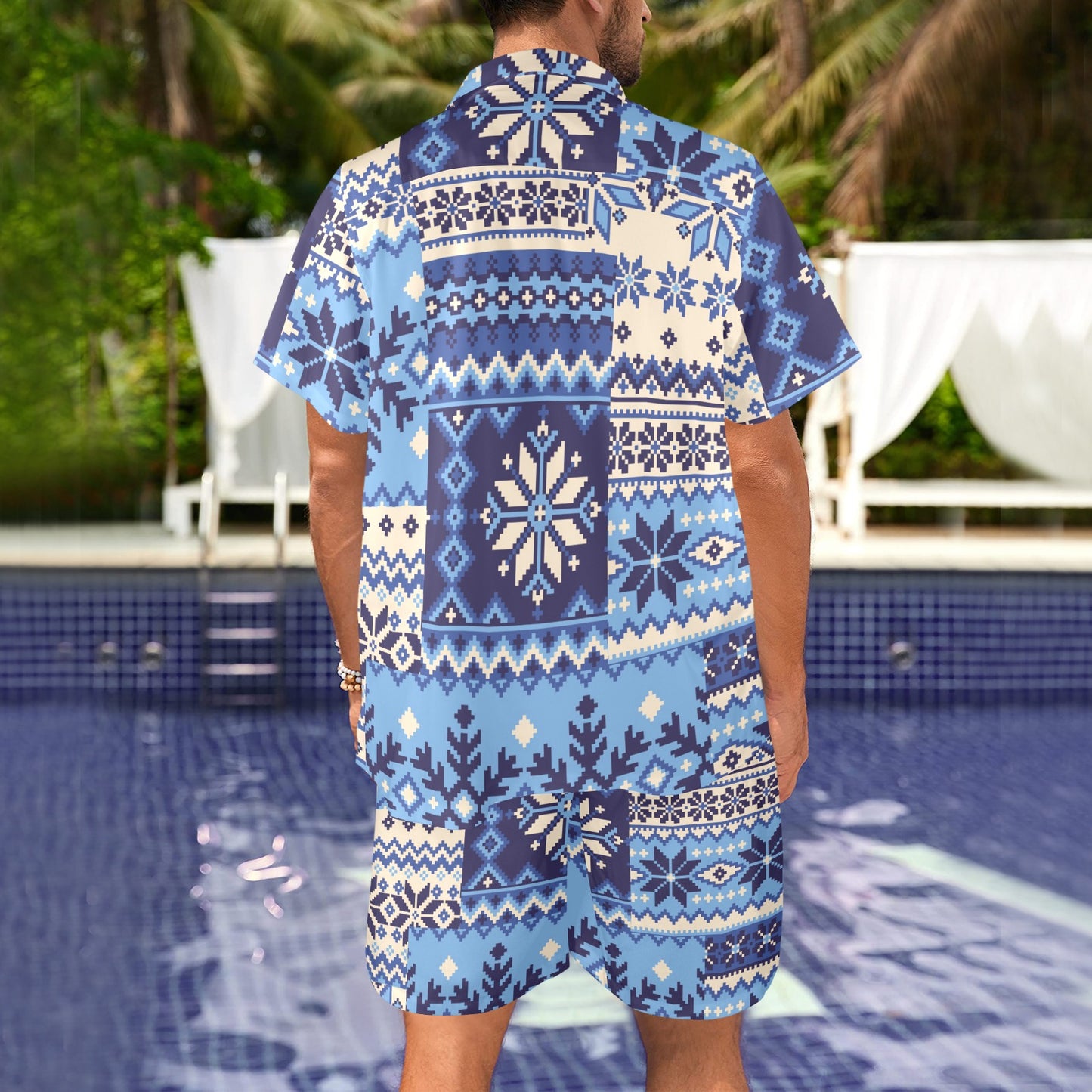 Nordic Pattern Print Design A04 Men's Beach Shirt and Shorts Set
