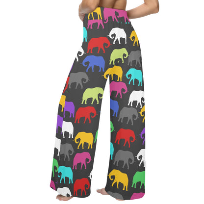 elephant colorful Design Print Pattern JJ0189 Women's Wide Leg Lounge Pants