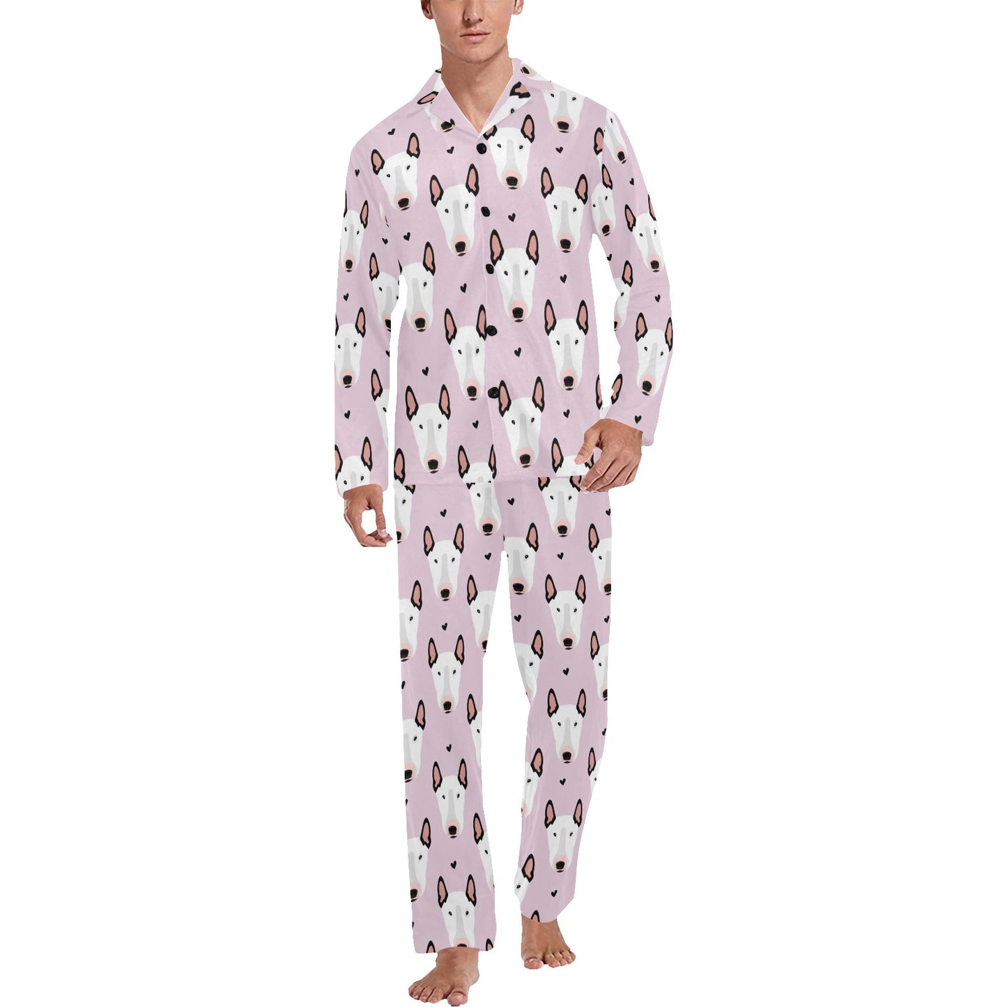 Bull Terrier Pink Print Pattern Men's Long Pajama Set