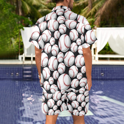 Baseball Black Background Men's Beach Shirt and Shorts Set