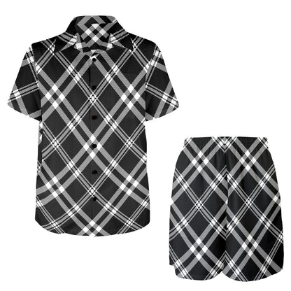 Madras Pattern Print Design 03 Men's Beach Shirt and Shorts Set