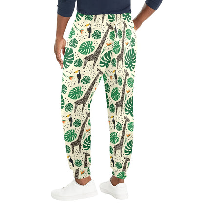 Rainforest Giraffe Pattern Print Design A02 Men's Casual Track Pants