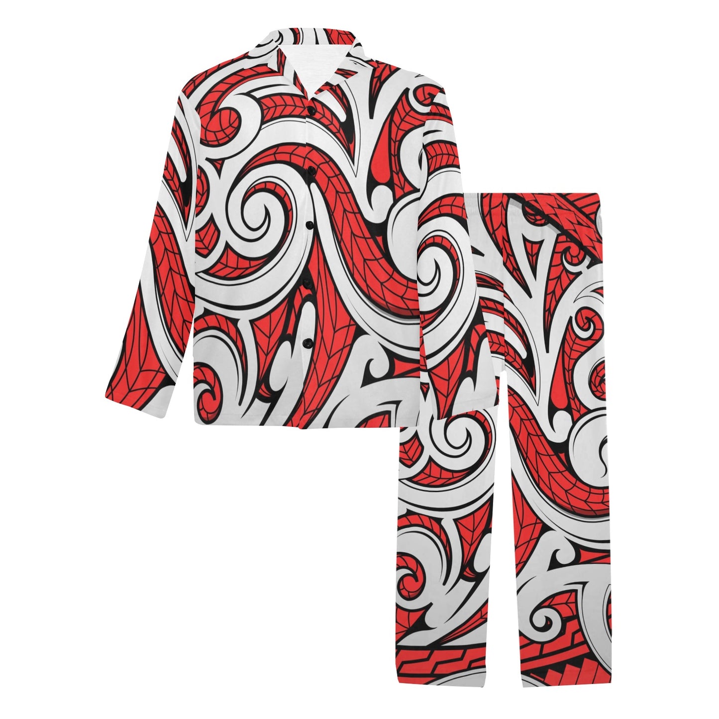 Maori Polynesian Themed Design Print Men's Long Pajama Set