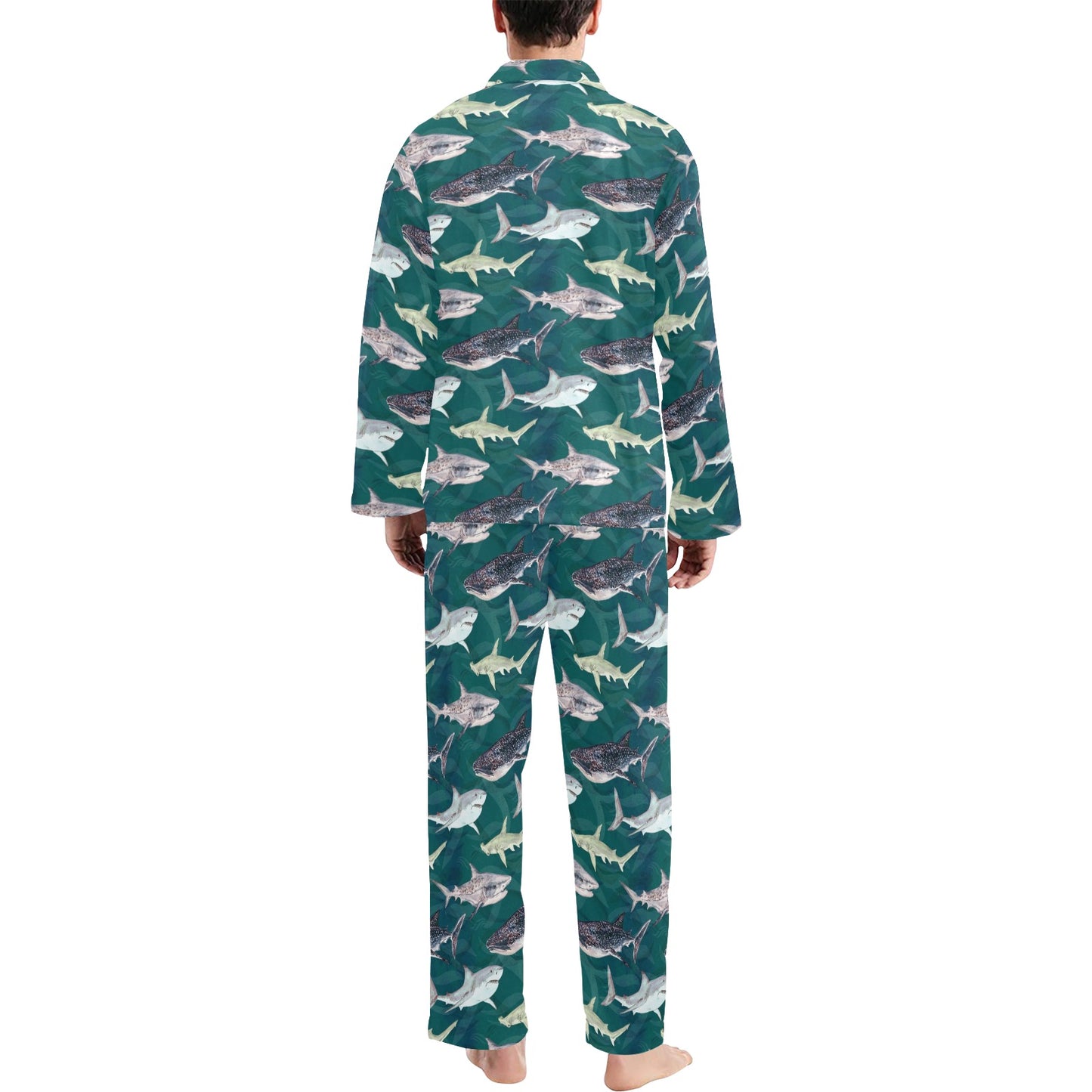 Shark Style Print Men's Long Pajama Set