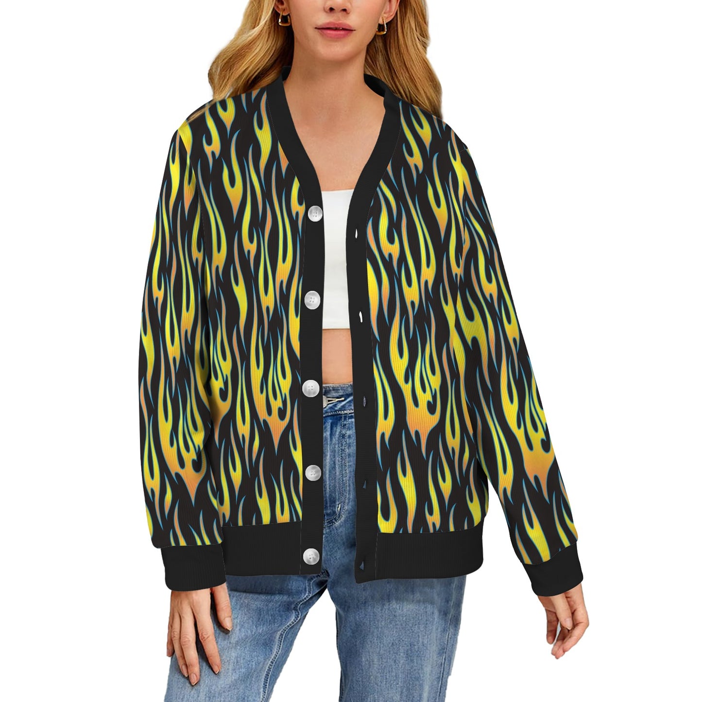 Flame Fire Yellow Pattern Women's Cardigan
