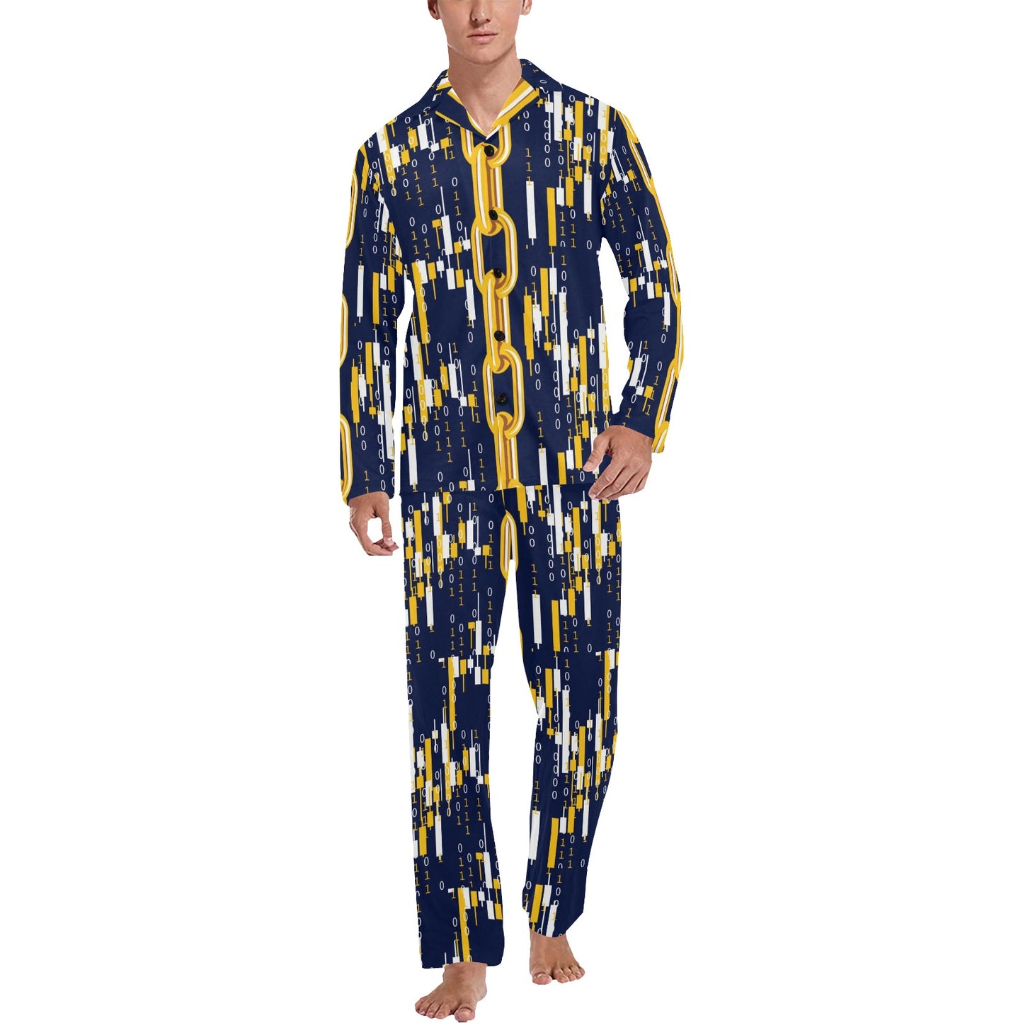 Cryptocurrency Chain Pattern Print Design 03 Men's Long Pajama Set