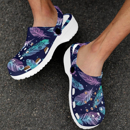 Feather Aztec Design Print Unisex Clogs Shoes