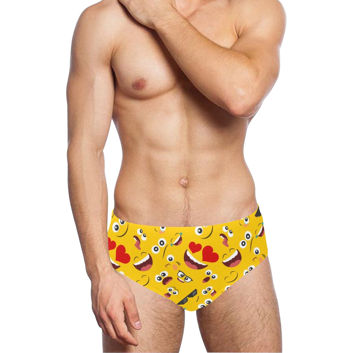 Emoji Face Print Pattern Men's Swimming Briefs