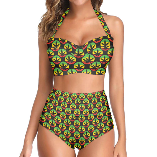 Rasta Reggae Color Design Halter Neck Bikini Swimsuit