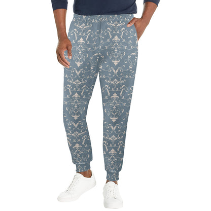 Damask Elegant Teal Print Pattern Men's Casual Track Pants