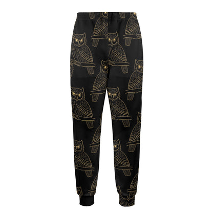 Gold Owl Pattern Men's Casual Track Pants