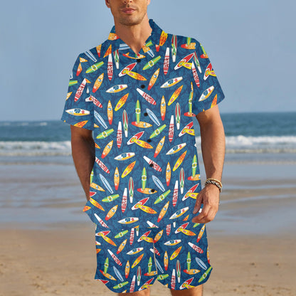 Surfboard Pattern Print Men's Beach Shirt and Shorts Set