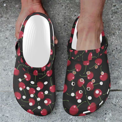 Cherry Black Background Unisex Clogs Shoes