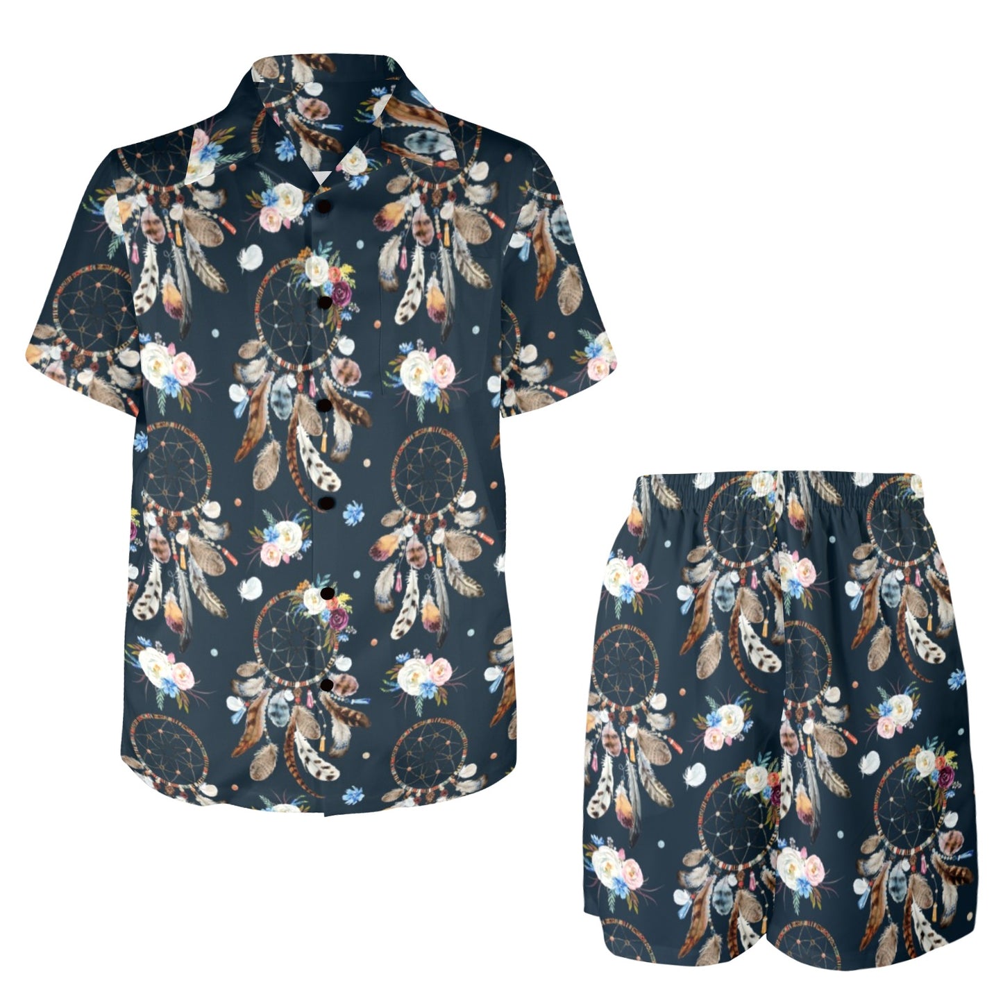 Dream Catcher Boho Floral Style Men's Beach Shirt and Shorts Set