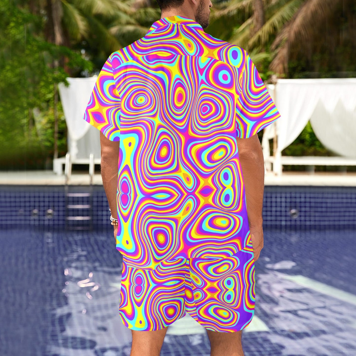 Liquid Pattern Print Design 06 Men's Beach Shirt and Shorts Set