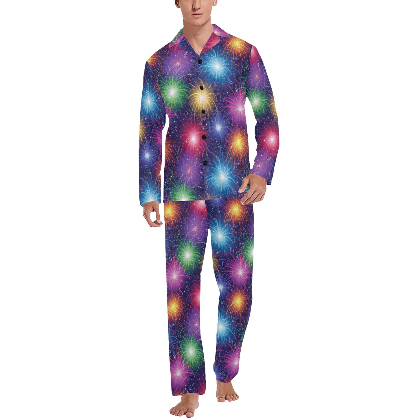 Firework Colorful Print Design LKS301 Men's Long Pajama Set