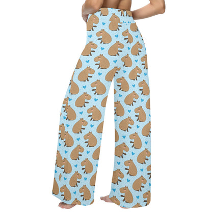 Capybara Pattern Print Design 01 Women's Wide Leg Lounge Pants