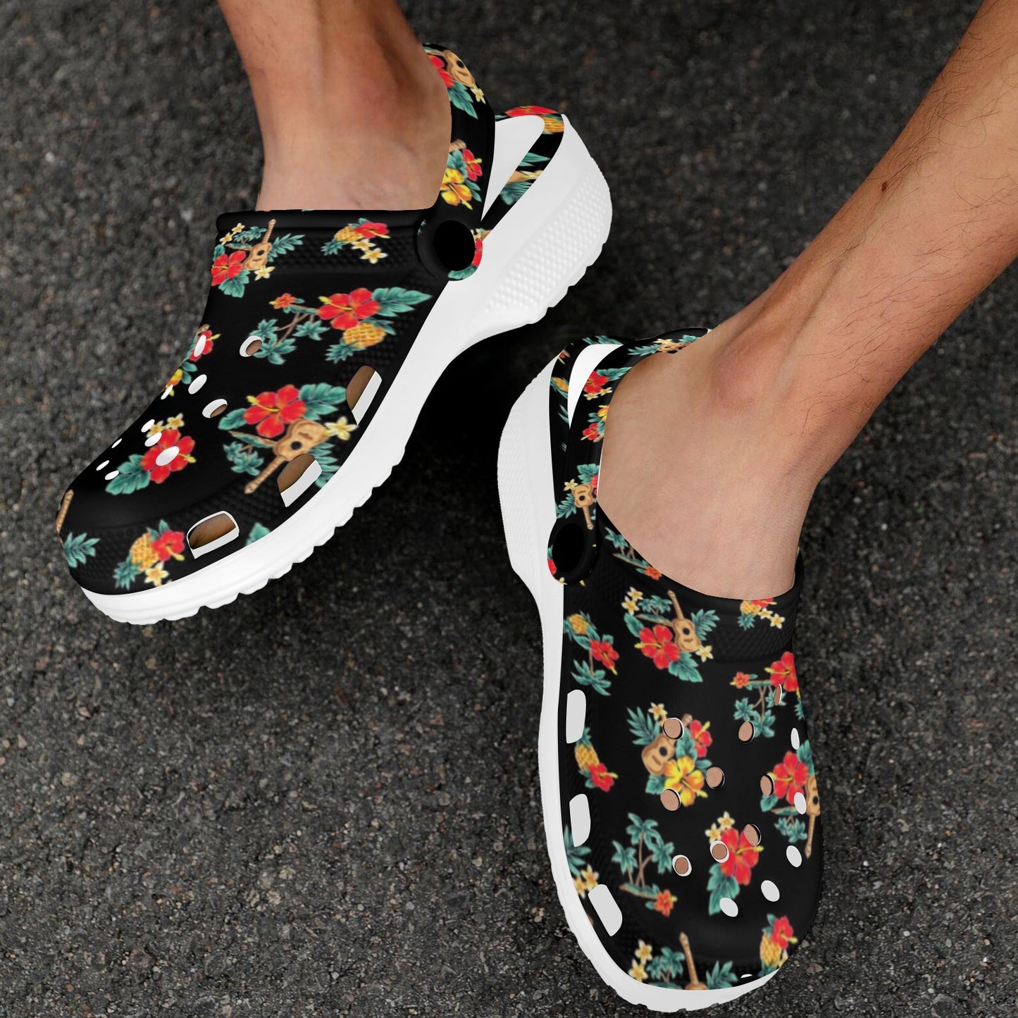Hawaiian Flower Themed Print Unisex Clogs Shoes