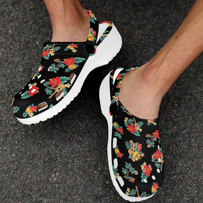 Hawaiian Flower Themed Print Unisex Clogs Shoes