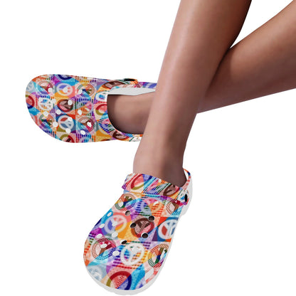 Peace Sign Patchwork Design Print Unisex Clogs Shoes