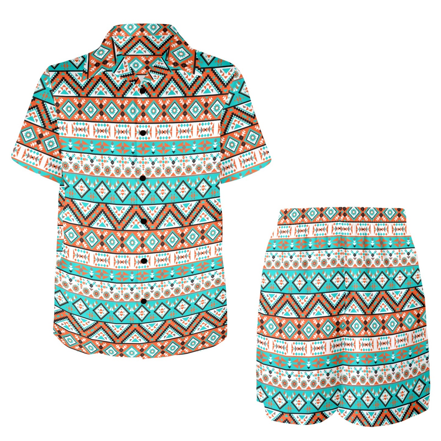 Navajo Style Print Pattern Men's Beach Shirt and Shorts Set