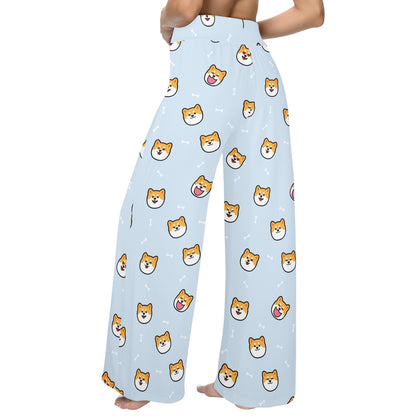 Shiba Inu Print Design LKS3012 Women's Wide Leg Lounge Pants