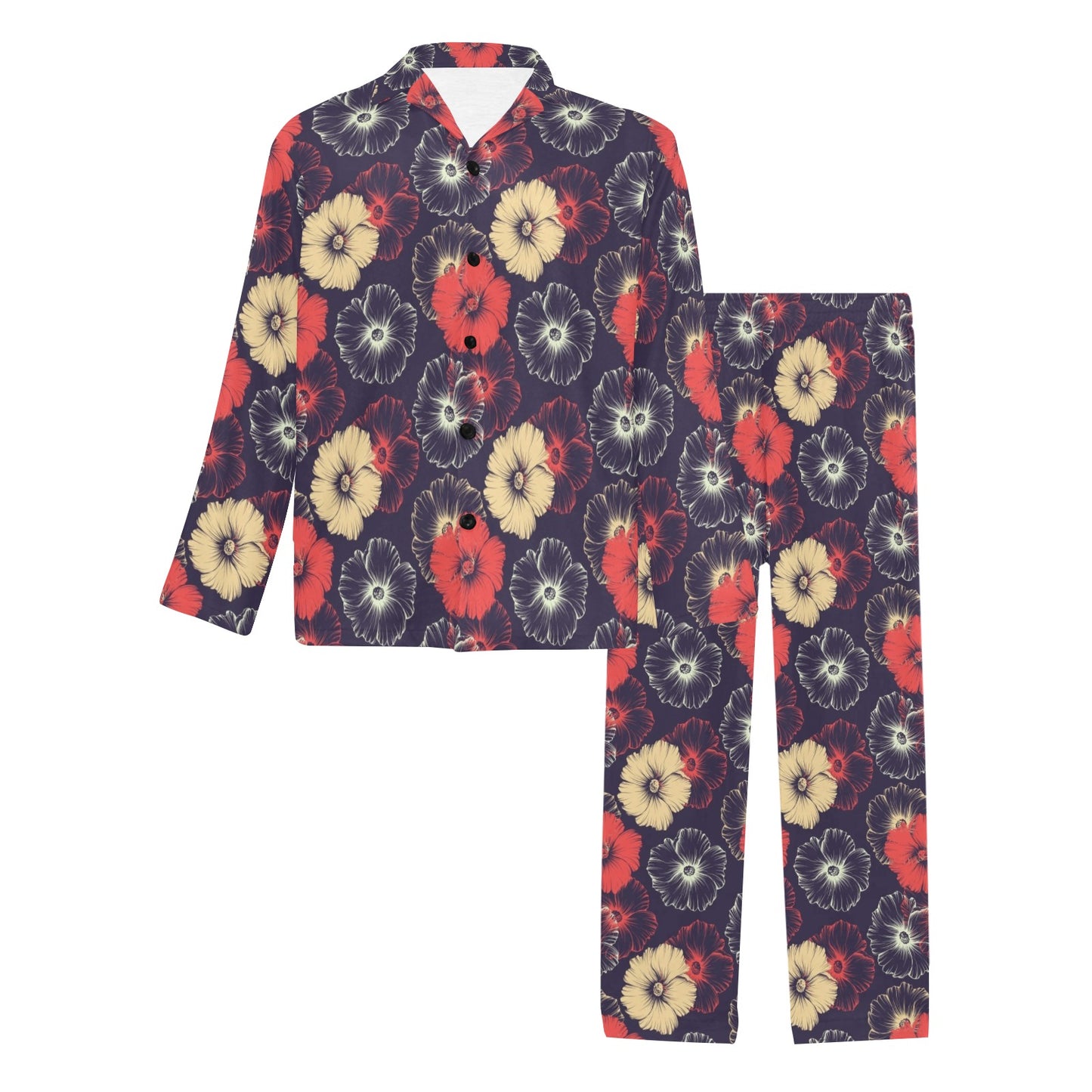 Tropical Flower Print Design LKS302 Men's Long Pajama Set