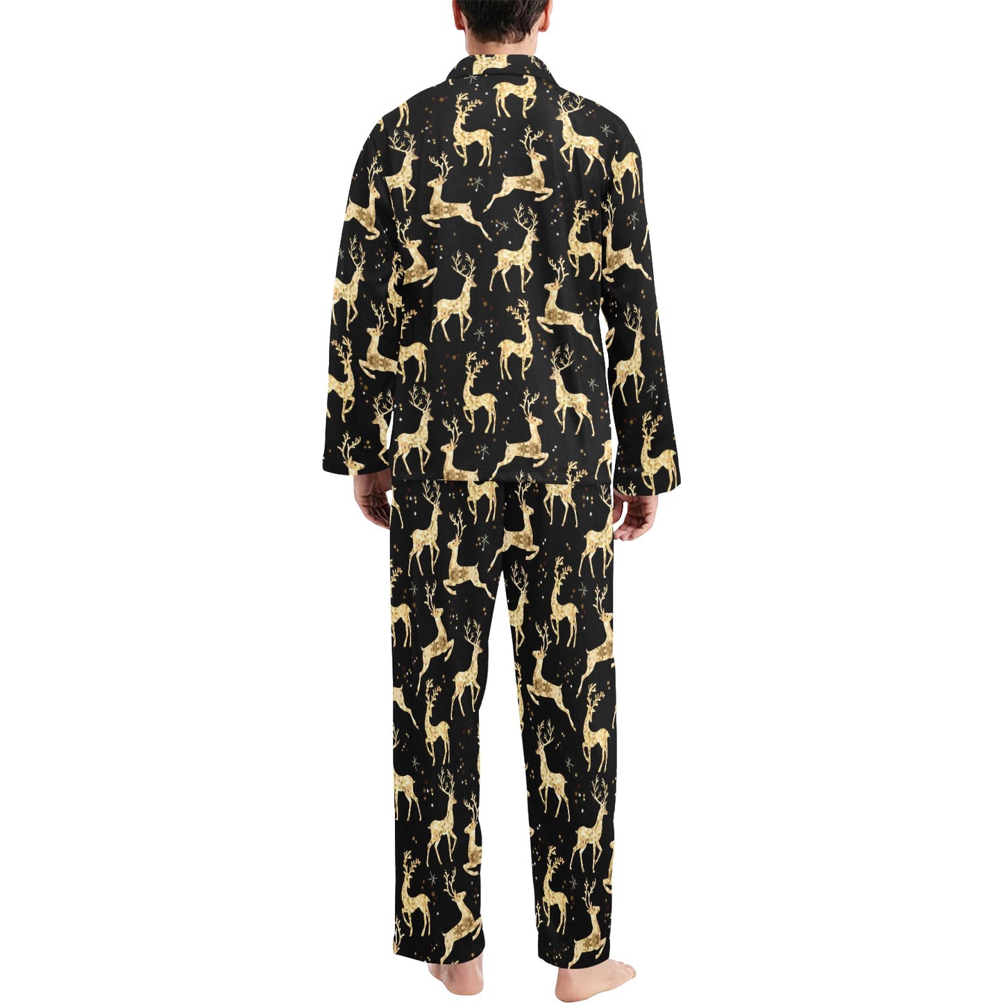 Deer Gold Pattern Men's Long Pajama Set