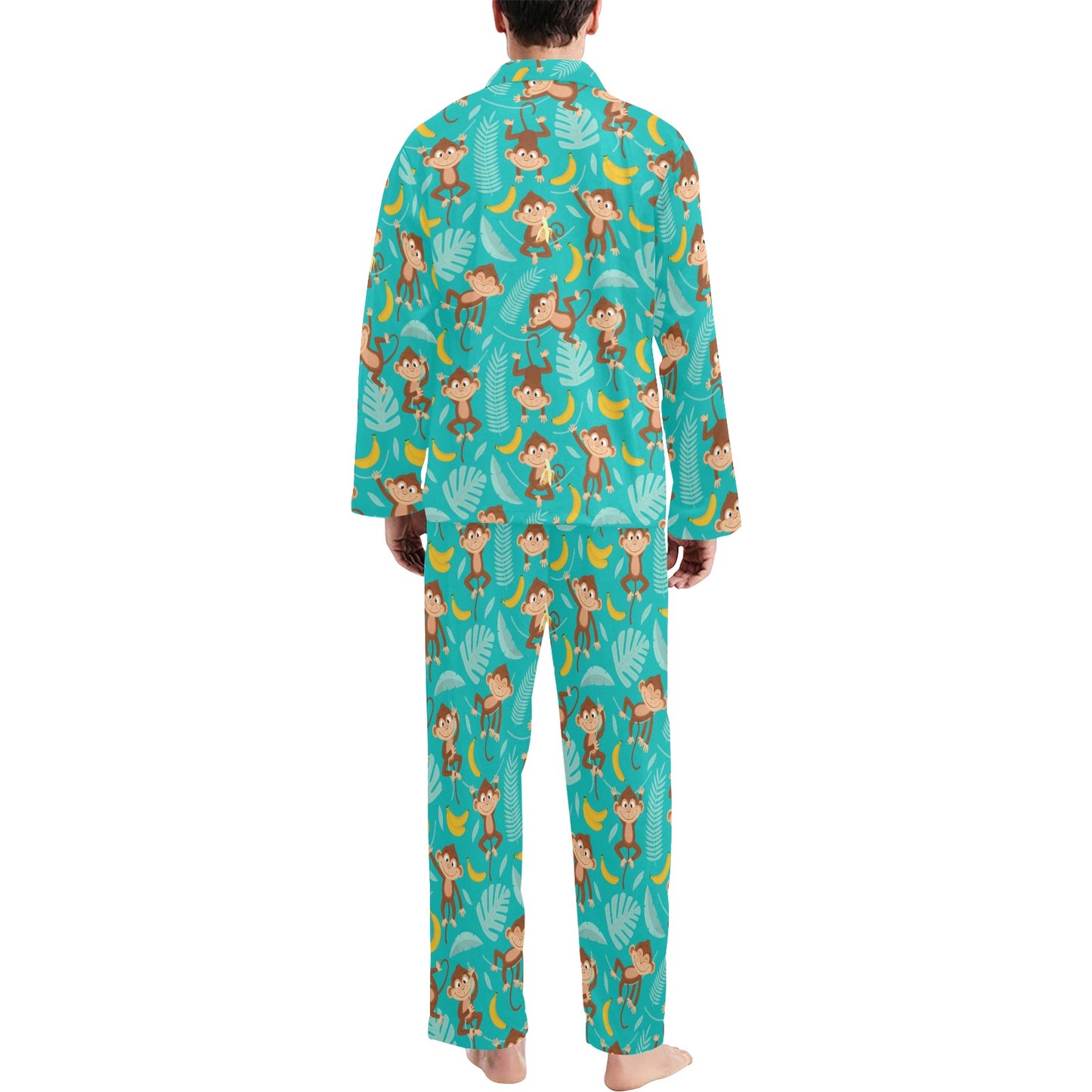 Monkey Happy Design Themed Print Men's Long Pajama Set
