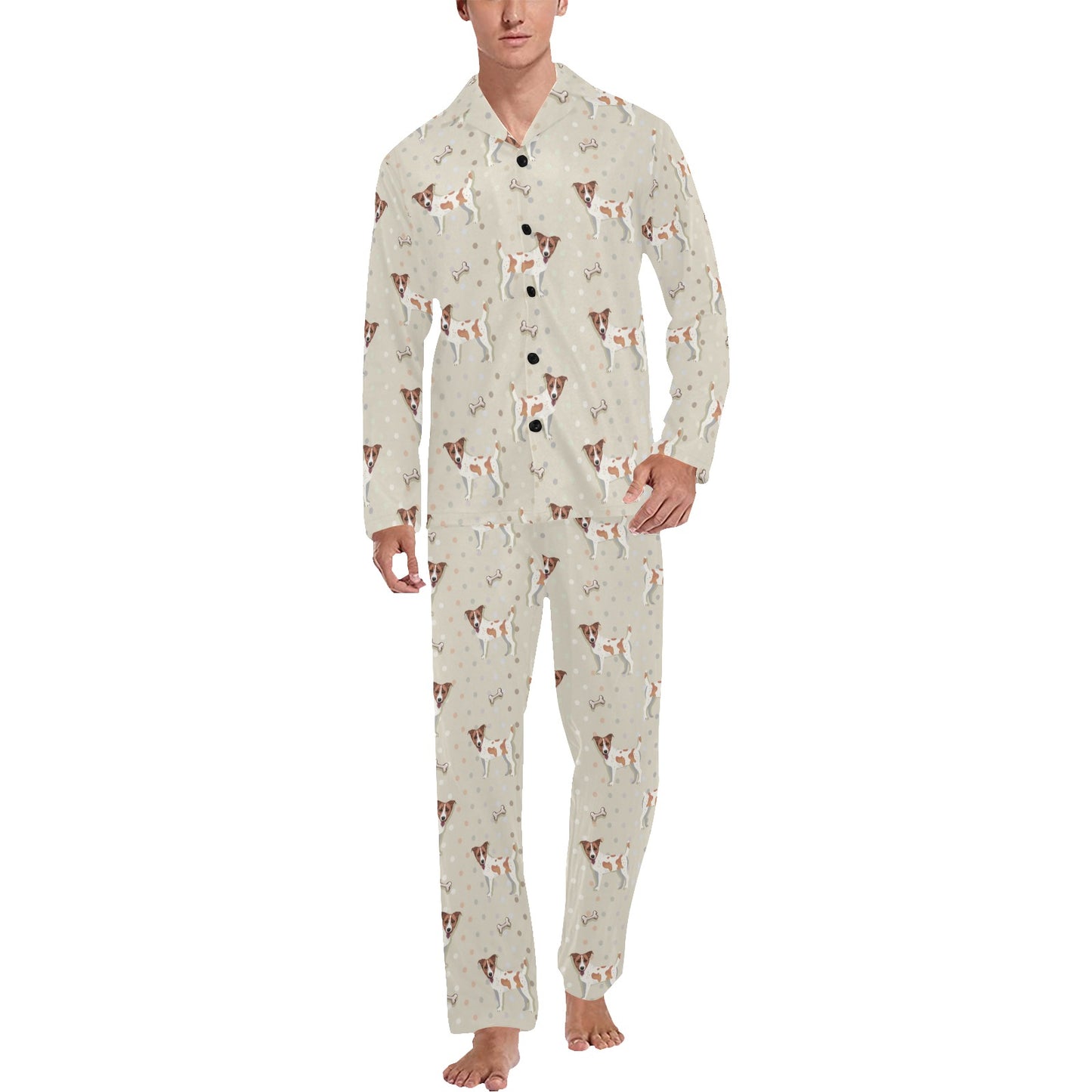 Russell Terriers With Bone Print Design LKS302 Men's Long Pajama Set