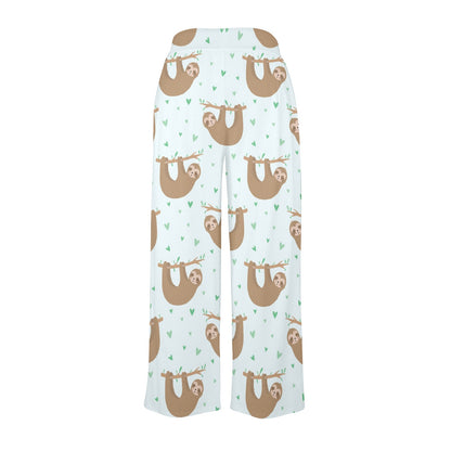 Sloth Print Design LKS308 Women's Wide Leg Lounge Pants
