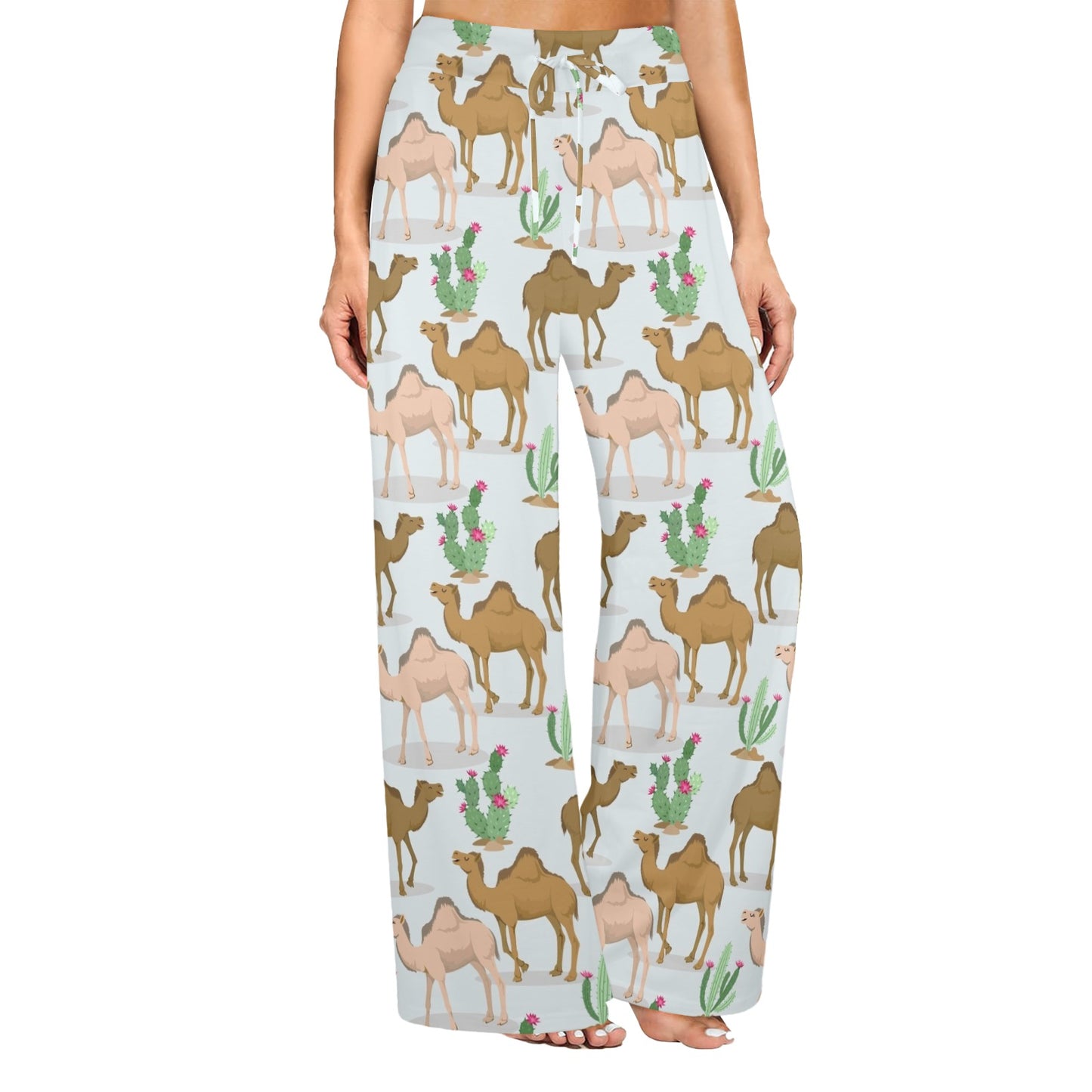 Camel cactus Design Print Pattern JJ027 Women's Wide Leg Lounge Pants