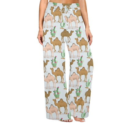 Camel cactus Design Print Pattern JJ027 Women's Wide Leg Lounge Pants