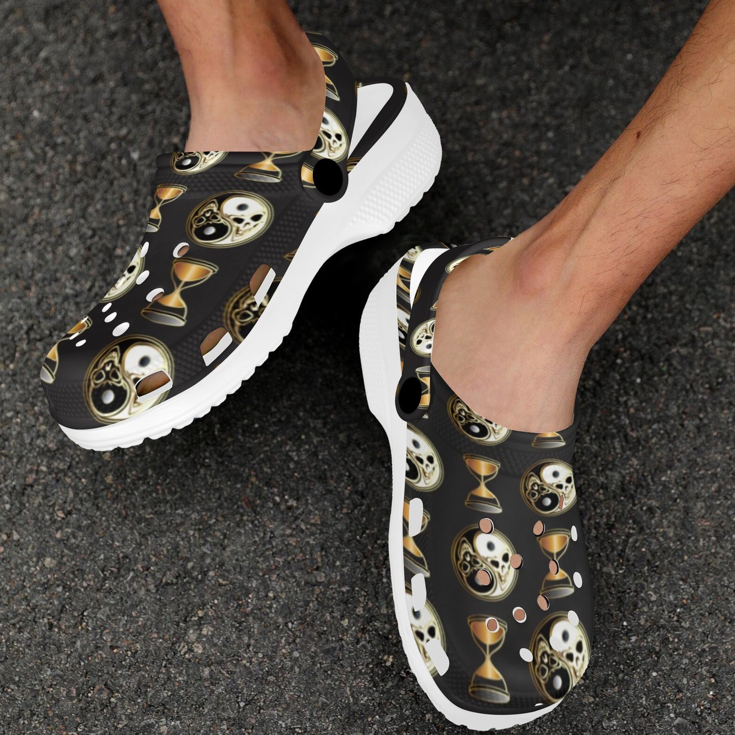 Yin Yang Skull Themed Design Print Unisex Clogs Shoes