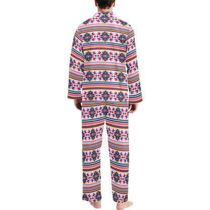 Indian Navajo Neon Themed Design Print Men's Long Pajama Set