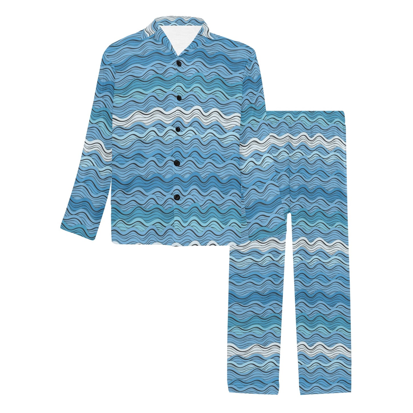 Wave Print Design LKS301 Men's Long Pajama Set