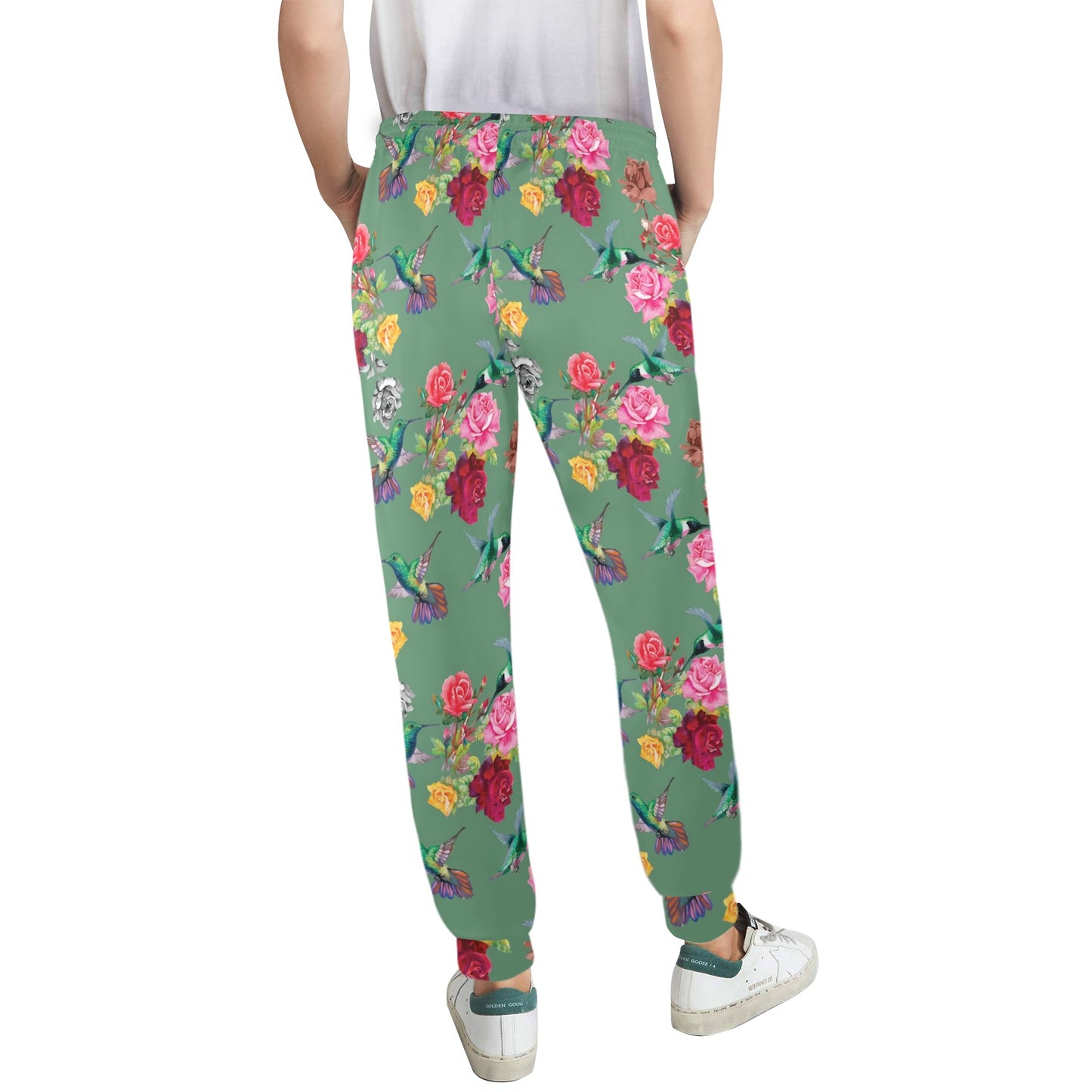 Hummingbird with Rose Themed Print Women's Casual Track Pants