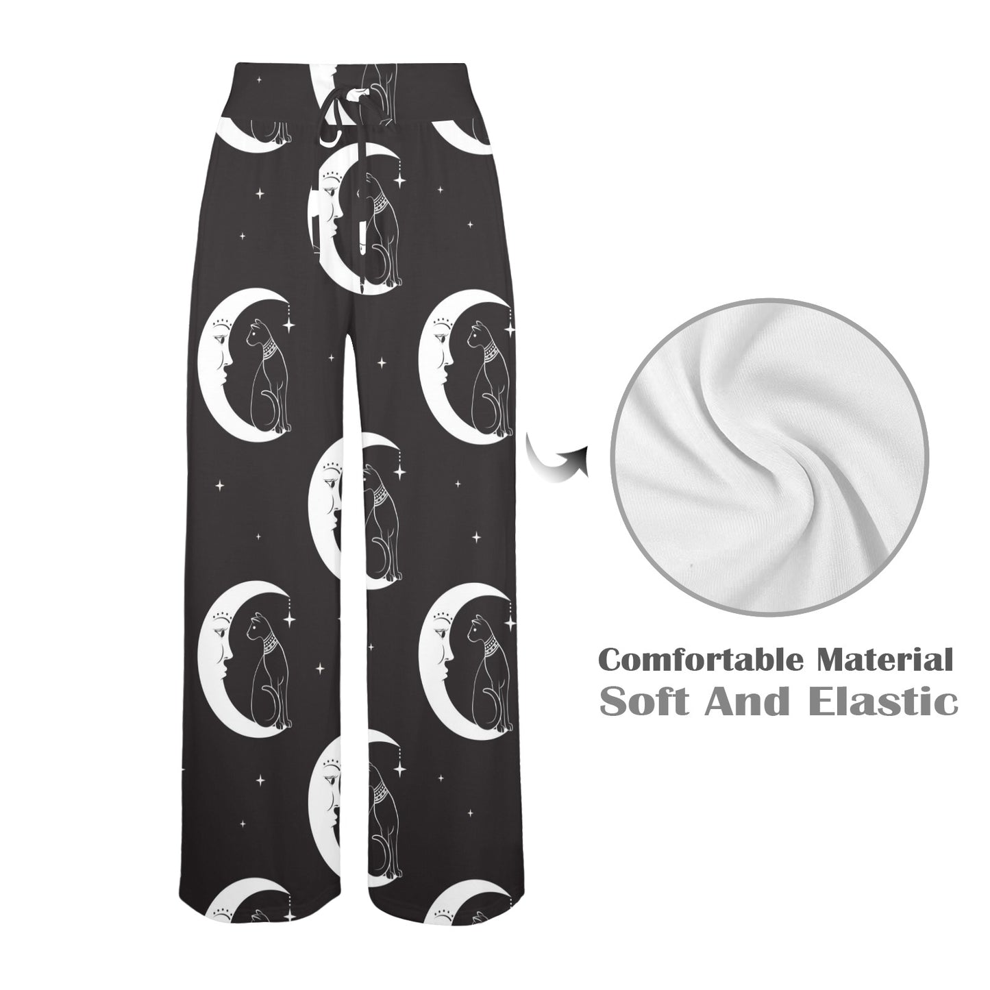 Moon with Cat Pattern Print Design 04 Women's Wide Leg Lounge Pants