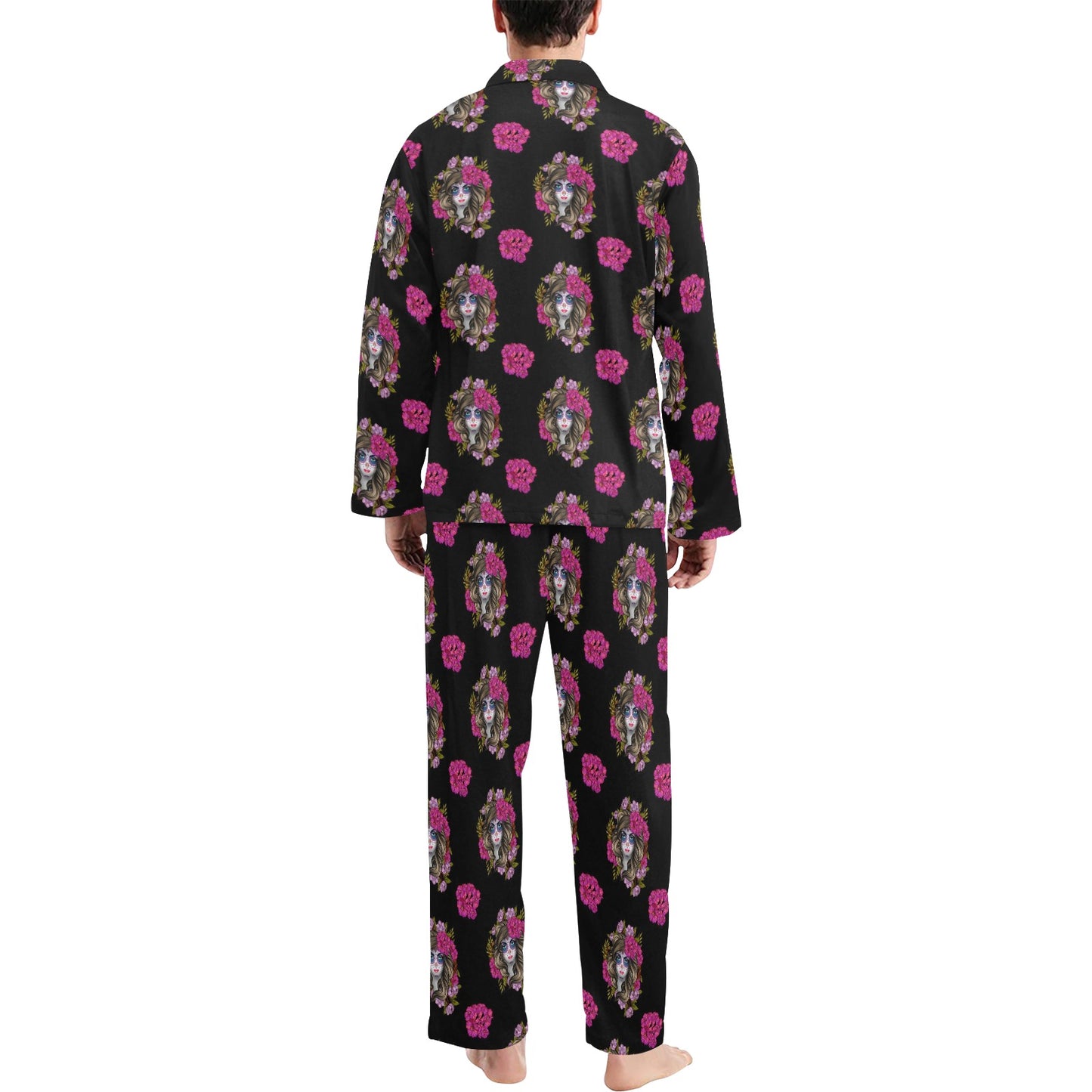 Day of the Dead Makeup Girl Men's Long Pajama Set